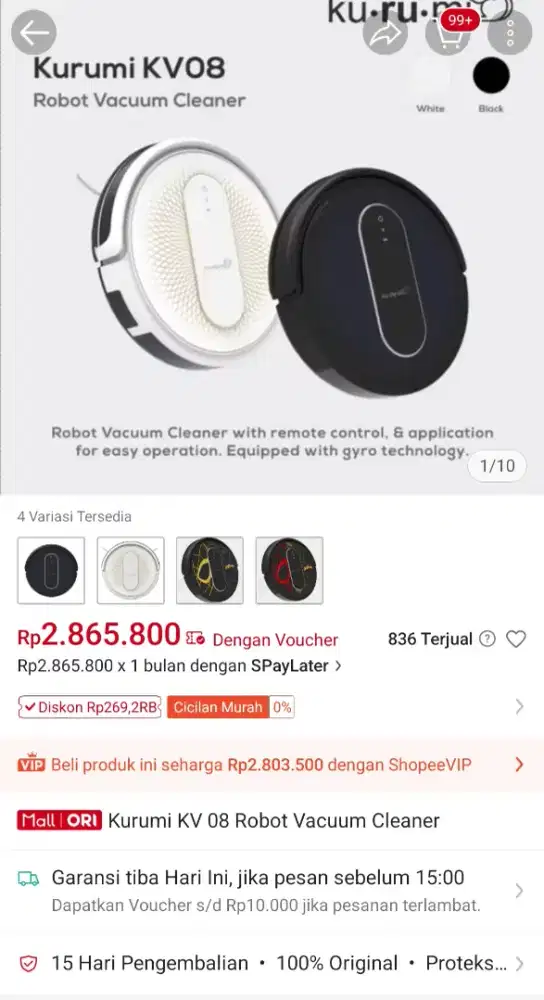 Jual murah Kurumi robot vacuum cleaner KV08