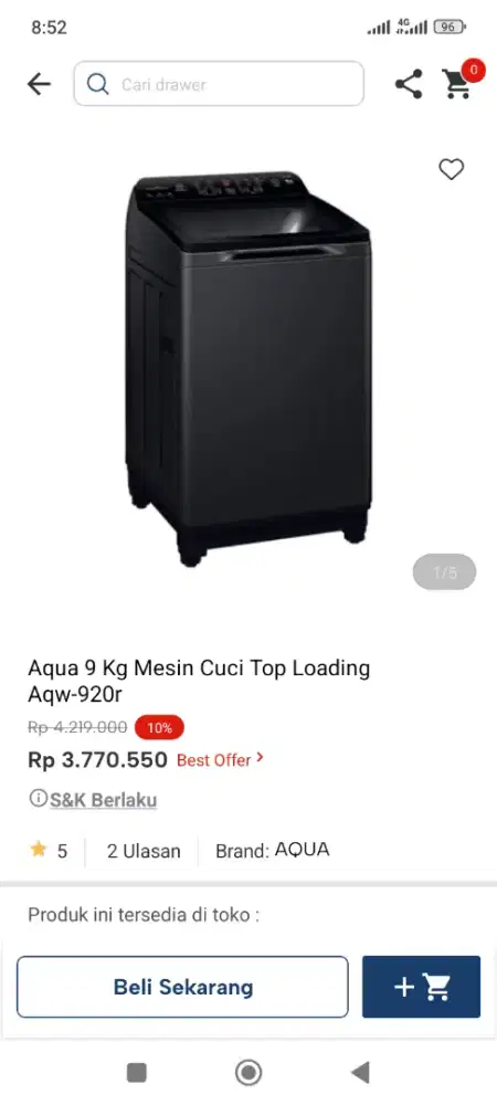 Aqua 9kg mesin cuci top loading Aqw-920r