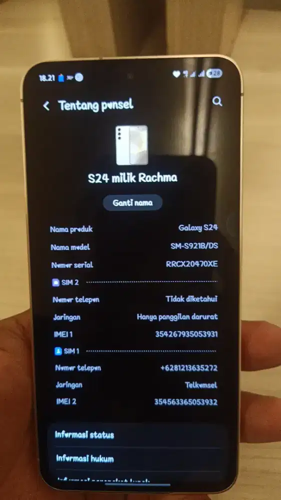 SAMSUNG S24 5G 8/256 MULUS BATANG