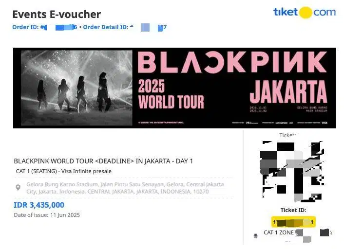 TIKET BLACKPINK JAKARTA DAY 1 (1 Nov) CAT 1 JUAL RUGI
