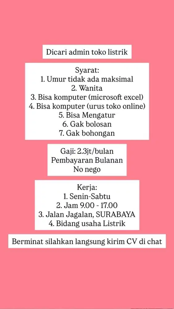 LOWONGAN ADMIN TOKO LISTRIK