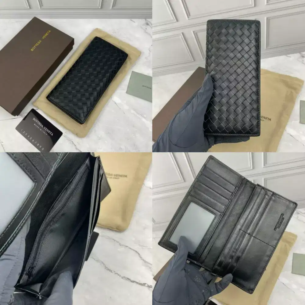 Dompet lipat pria panjang bottega black leather sulam