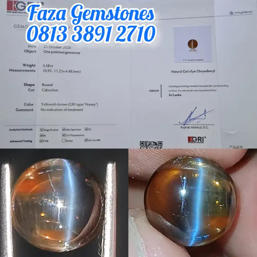Kolektor Item Honey Cats Eye Chrysoberyl Srilanka Clean 98%, Glass 99%