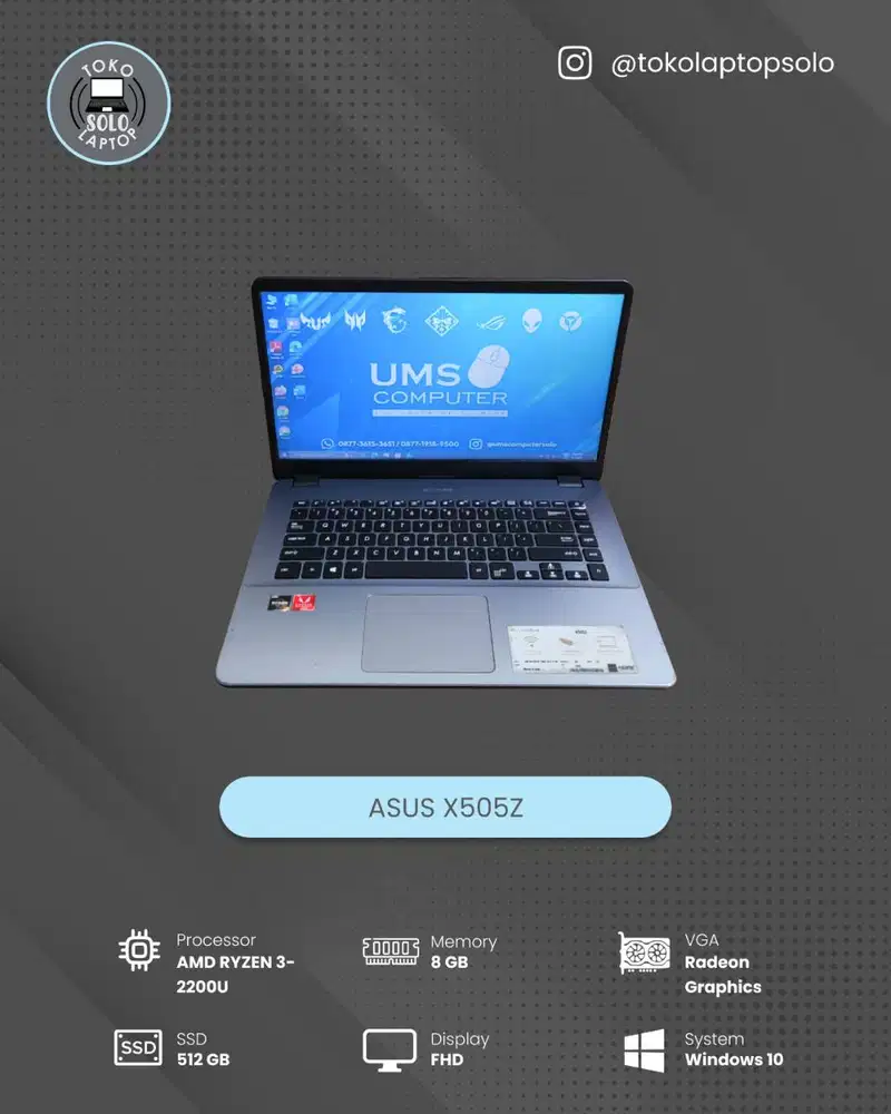 ASUS X505Z AMD RYZEN 3-2200U RAM 8GB SSD 256GB FHD NORMAL