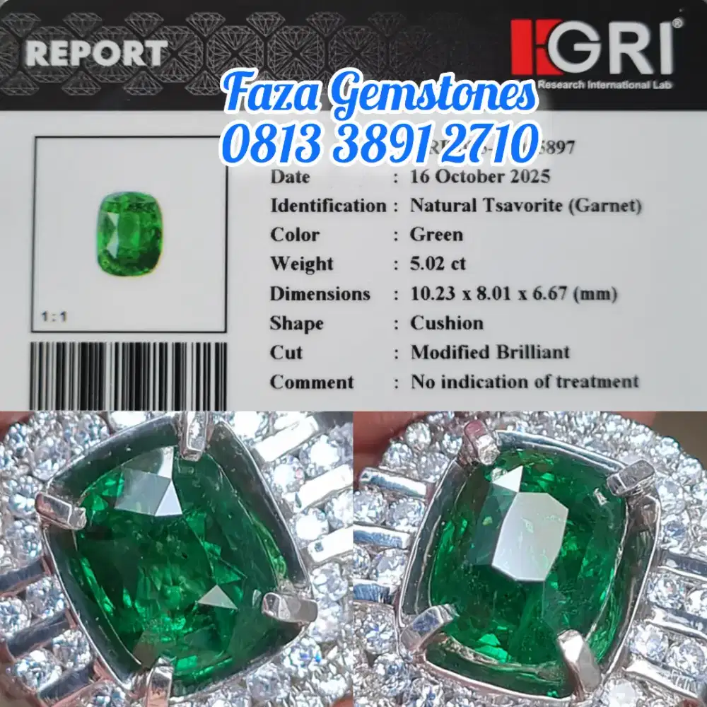 Hq Green Tsavorite 5.02ct Warna ijo botol Body Glass Full Luster