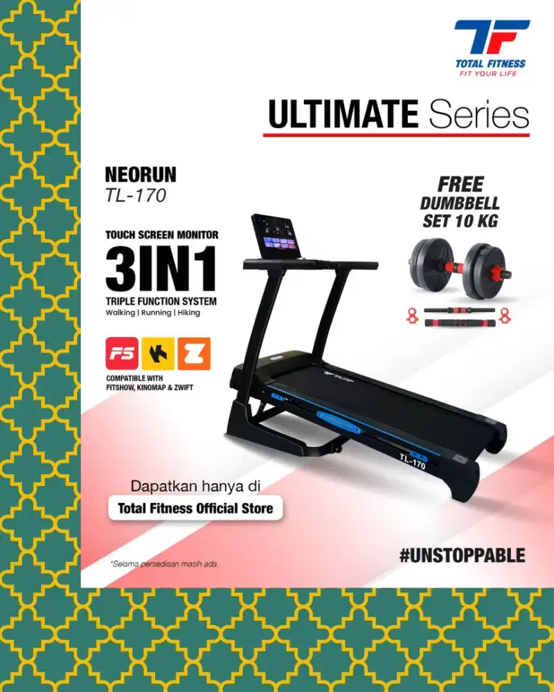 Treadmill elektrik TL-170 3in1 alat kebugaran HSB-326