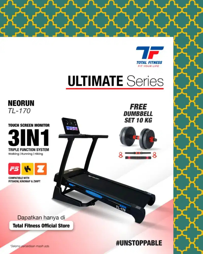 Treadmill elektrik TL-170 3in1 alat kebugaran HSB-326