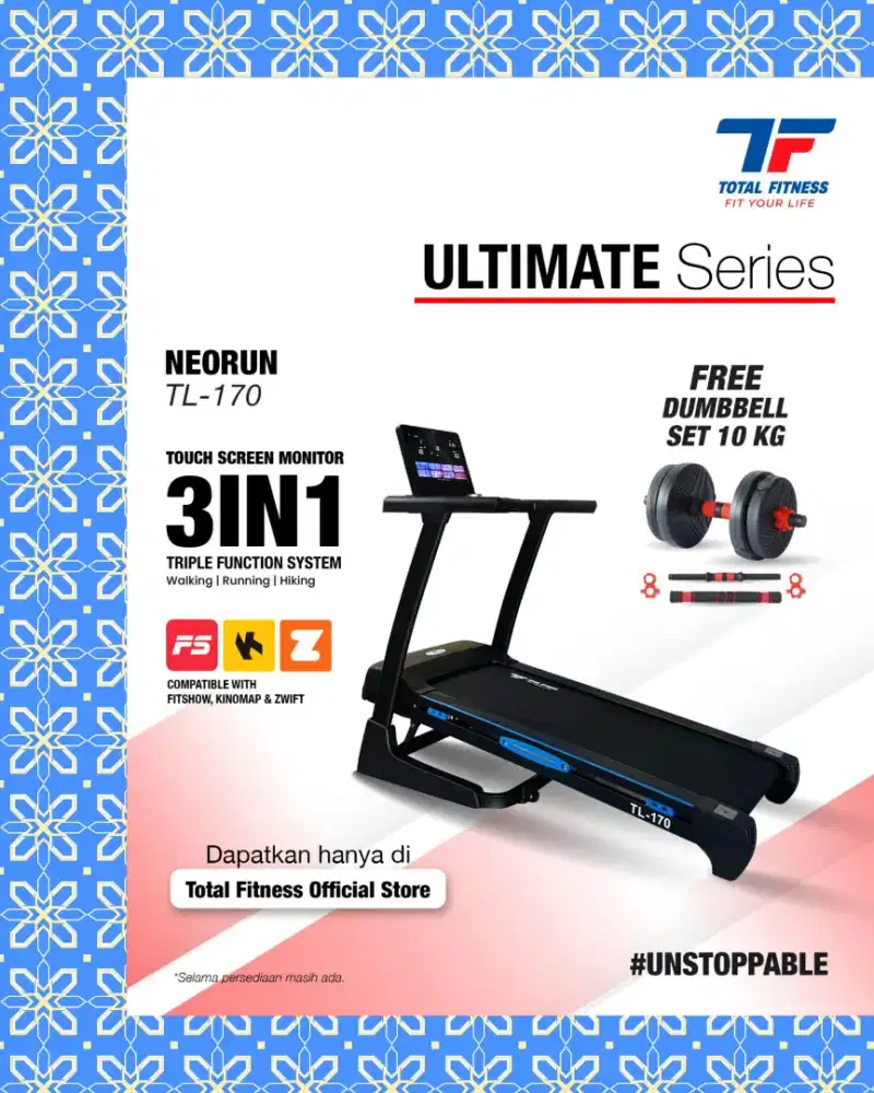Treadmill elektrik TL-170 3in1 alat kebugaran HSB-326