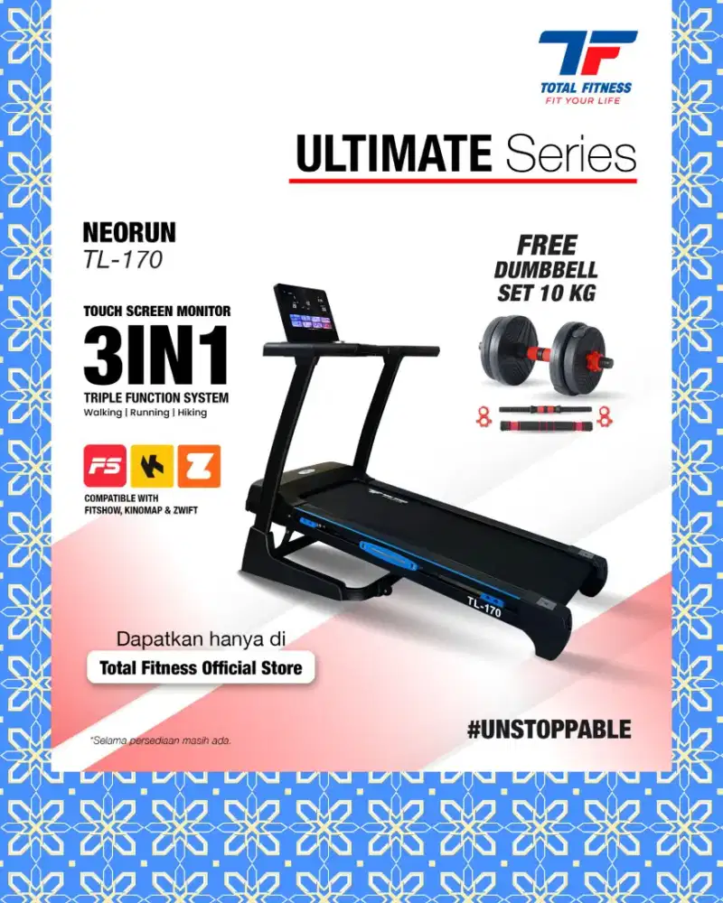 Treadmill elektrik TL-170 3in1 alat kebugaran HSB-326