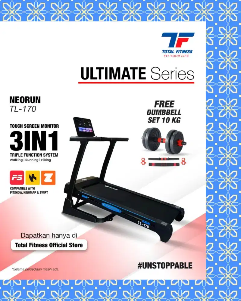 Treadmill elektrik TL-170 3in1 alat kebugaran HSB-326
