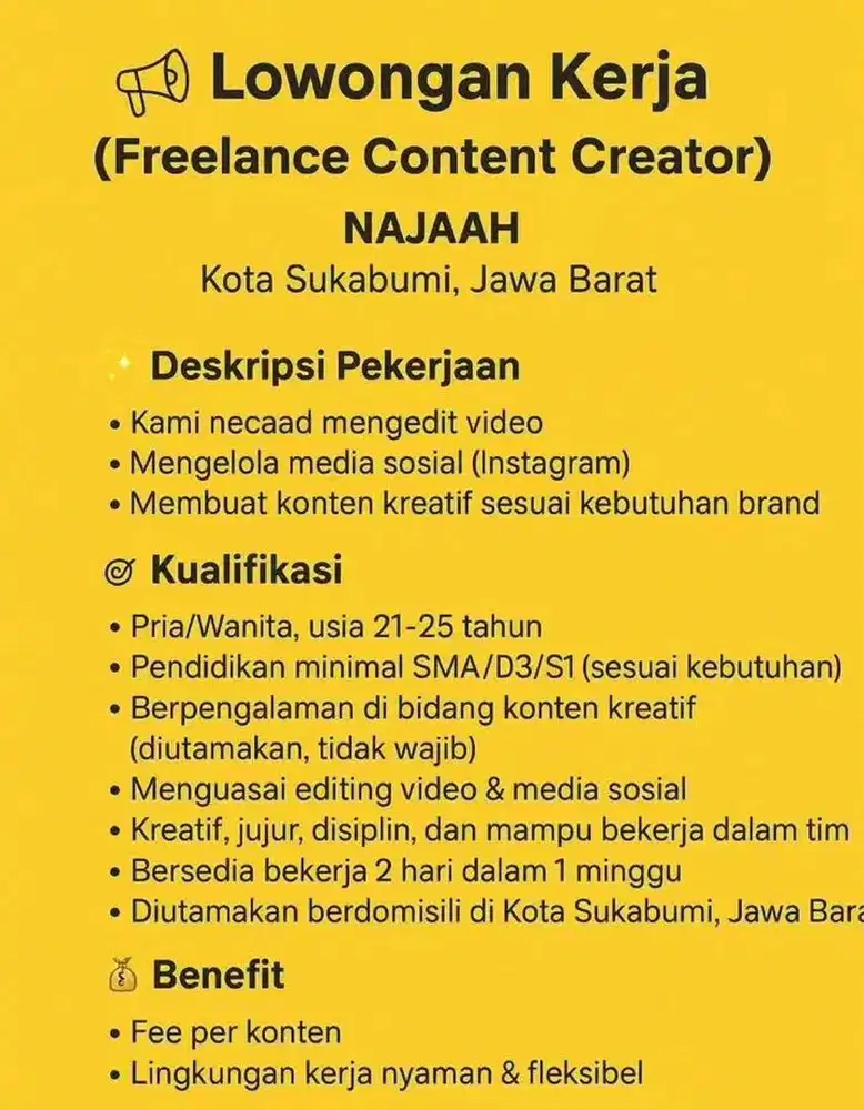 Dibutuhkan karyawan untuk buat konten