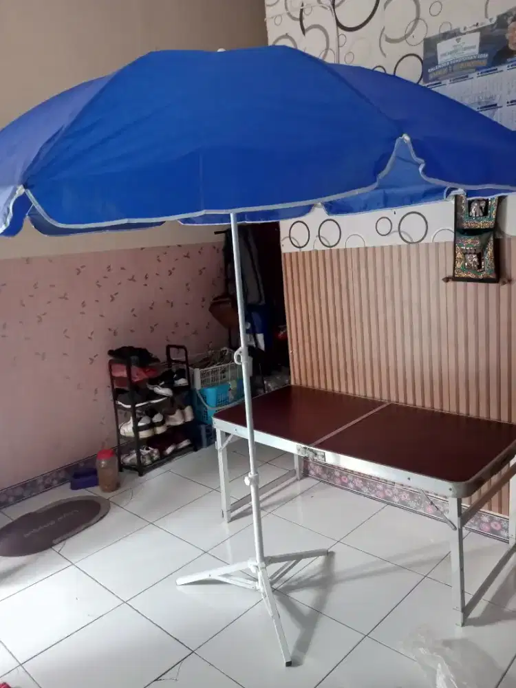 meja lipat portabel set payung tenda jumbo murah