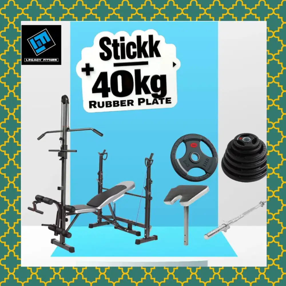 Benchpress Legacy + Rubber Plate 40kg alat fitnes HRJ-537