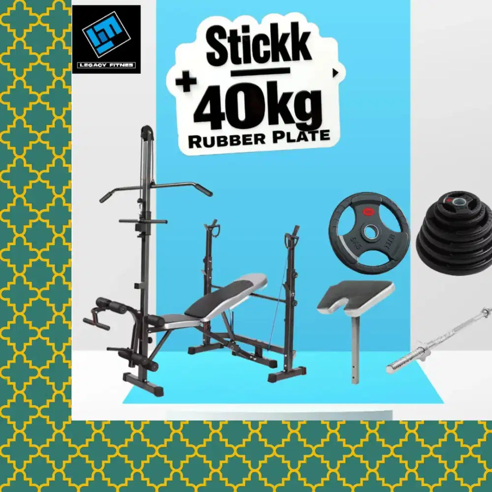 Benchpress Legacy + Rubber Plate 40kg alat fitnes HRJ-537