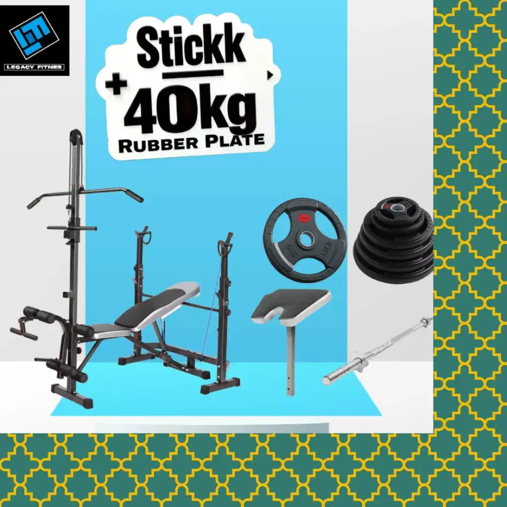 Benchpress Legacy + Rubber Plate 40kg alat fitnes HRJ-537