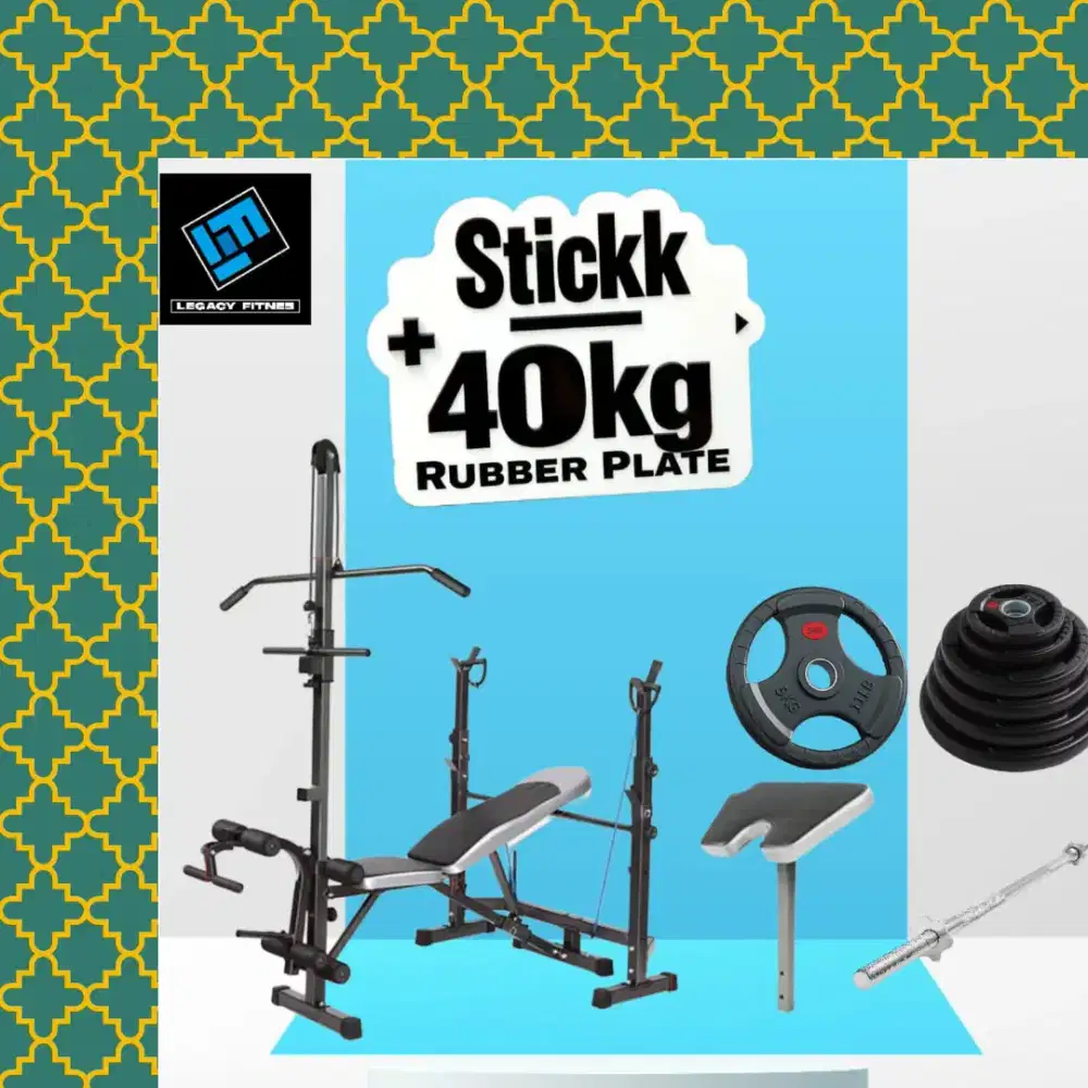 Benchpress Legacy + Rubber Plate 40kg alat fitnes HRJ-537