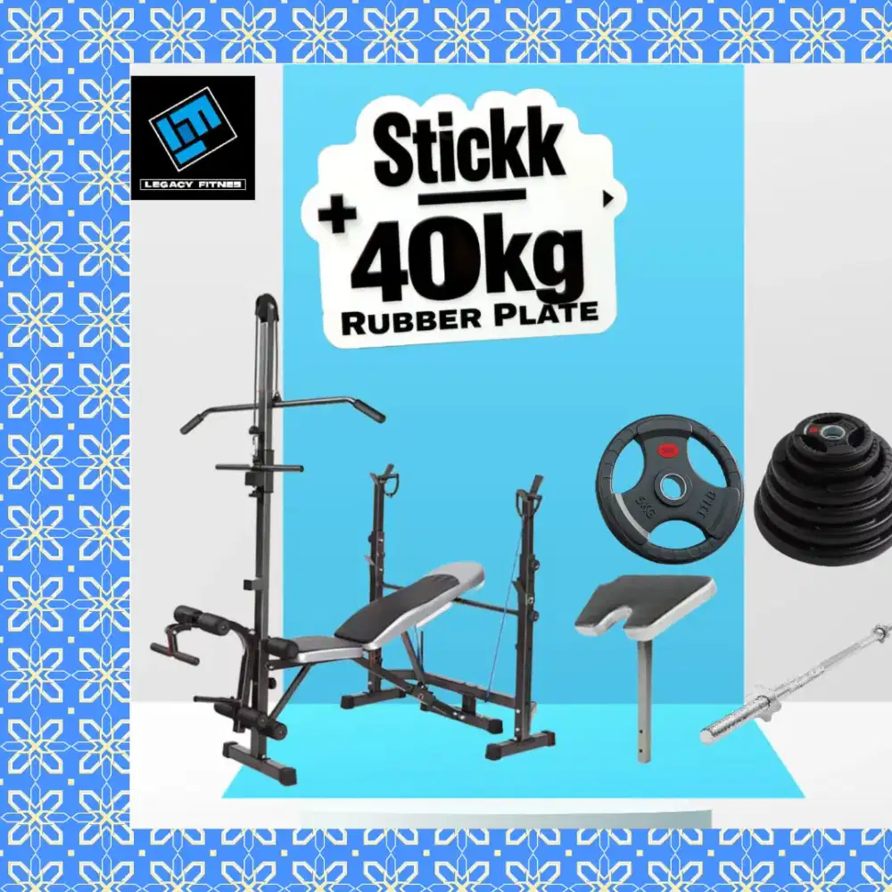 Benchpress Legacy + Rubber Plate 40kg alat fitnes HRJ-537