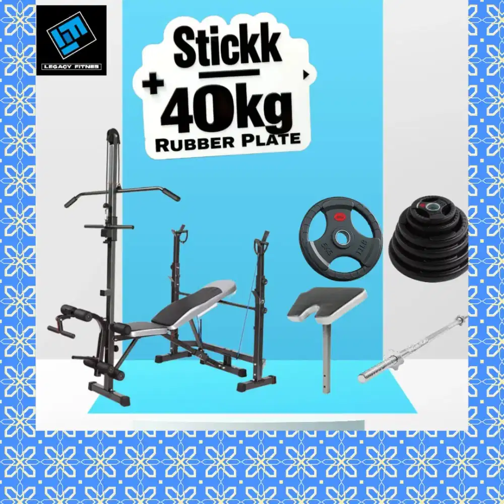 Benchpress Legacy + Rubber Plate 40kg alat fitnes HRJ-537