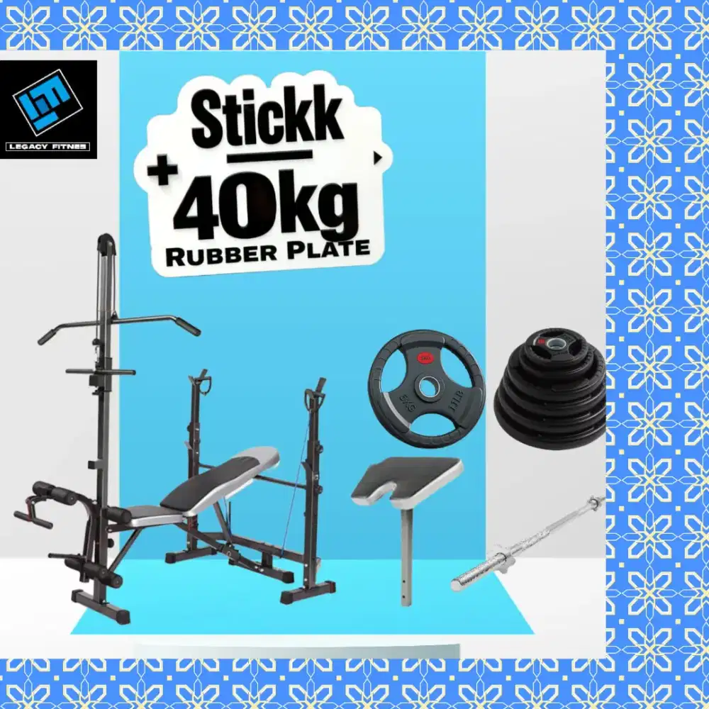 Benchpress Legacy + Rubber Plate 40kg alat fitnes HRJ-537