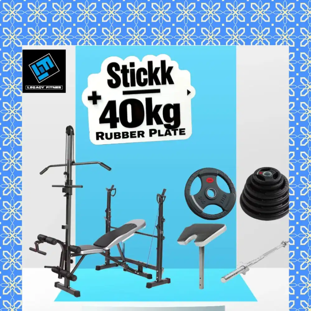 Benchpress Legacy + Rubber Plate 40kg alat fitnes HRJ-537