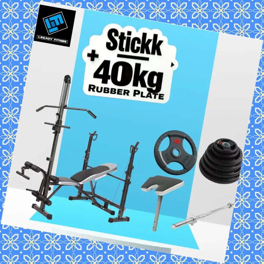 Benchpress Legacy + Rubber Plate 40kg alat fitnes HRJ-537