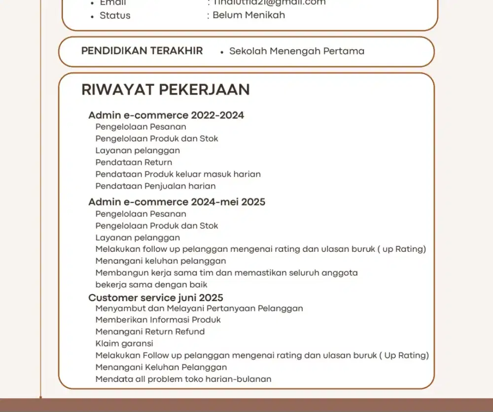 Cari kerja admin dll, pengalaman seperti di gambar