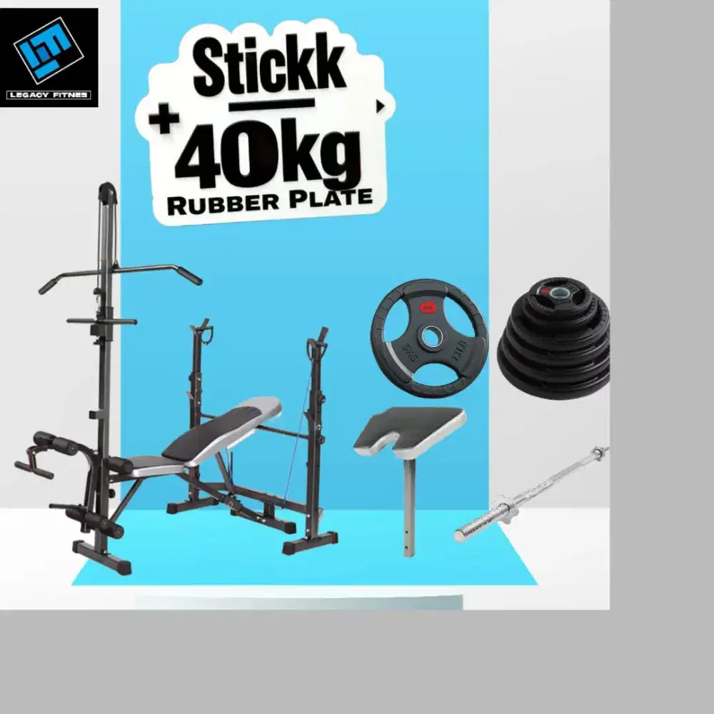 Benchpress Legacy + Rubber Plate 40kg alat fitnes HRJ-537