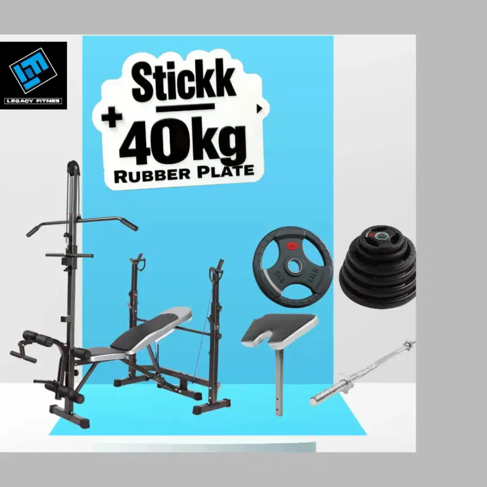 Benchpress Legacy + Rubber Plate 40kg alat fitnes HRJ-537