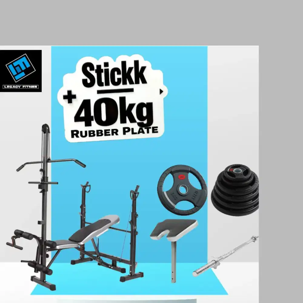 Benchpress Legacy + Rubber Plate 40kg alat fitnes HRJ-537