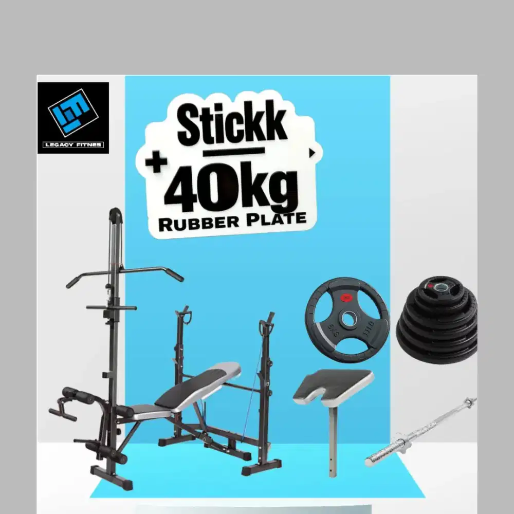 Benchpress Legacy + Rubber Plate 40kg alat fitnes HRJ-537