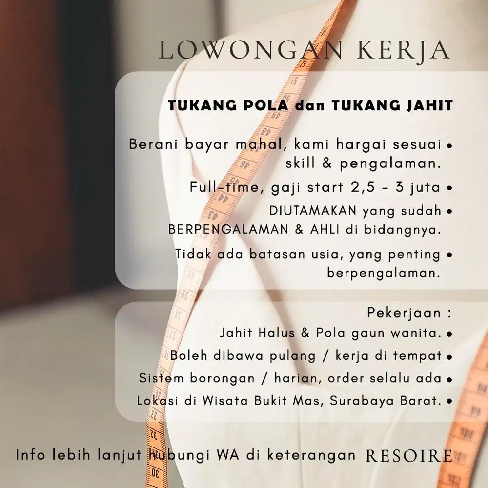LOWONGAN JAHIT dan POLA