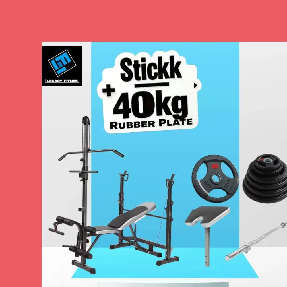 Benchpress Legacy + Rubber Plate 40kg alat fitnes HRJ-537