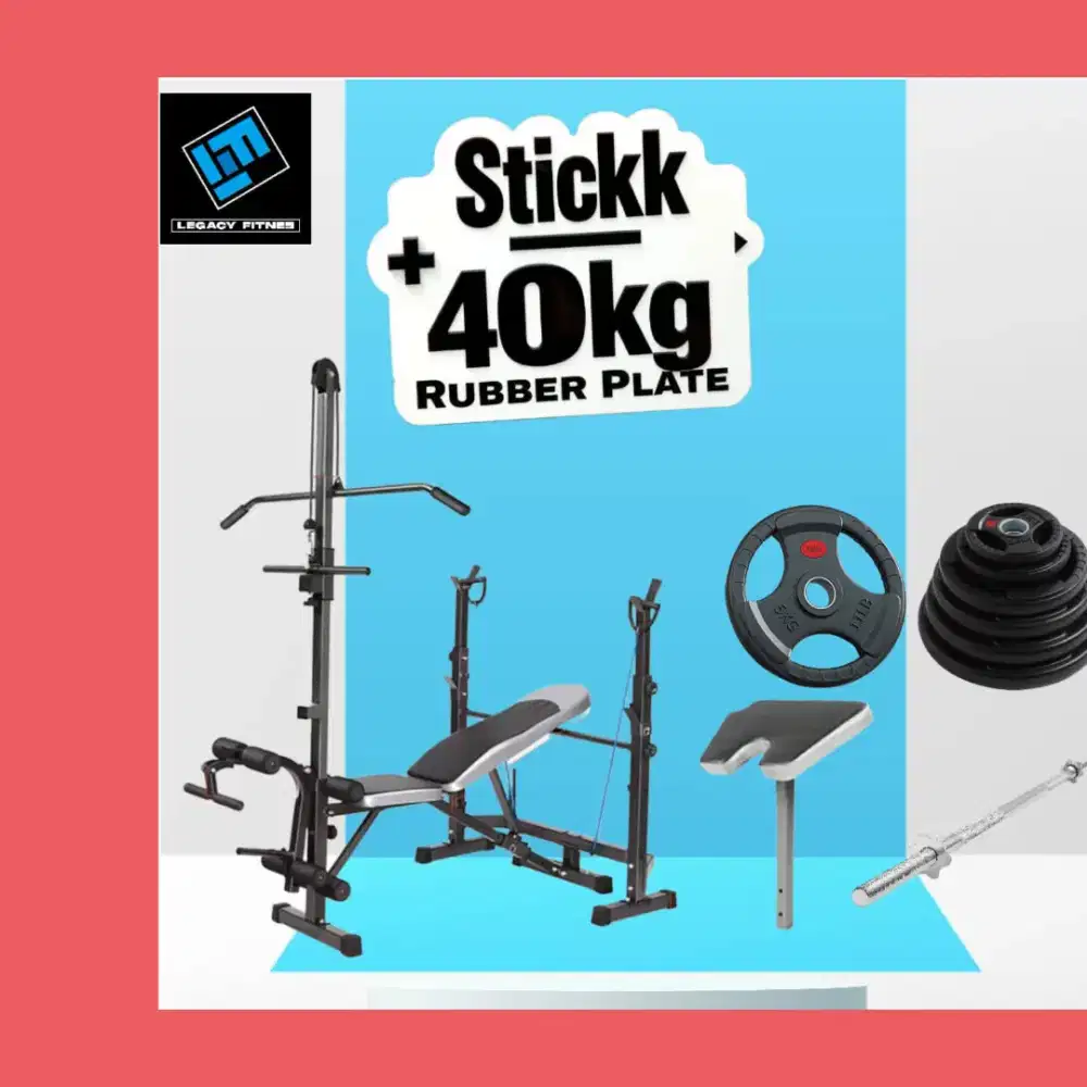 Benchpress Legacy + Rubber Plate 40kg alat fitnes HRJ-537