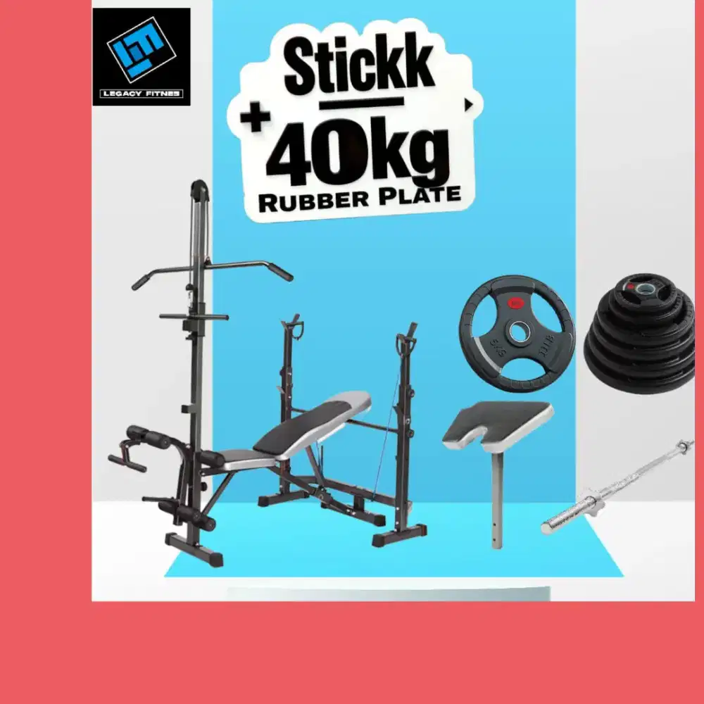 Benchpress Legacy + Rubber Plate 40kg alat fitnes HRJ-537