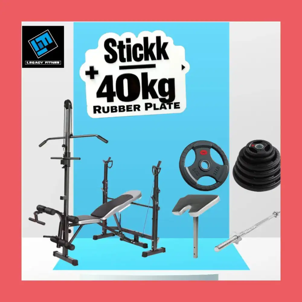Benchpress Legacy + Rubber Plate 40kg alat fitnes HRJ-537