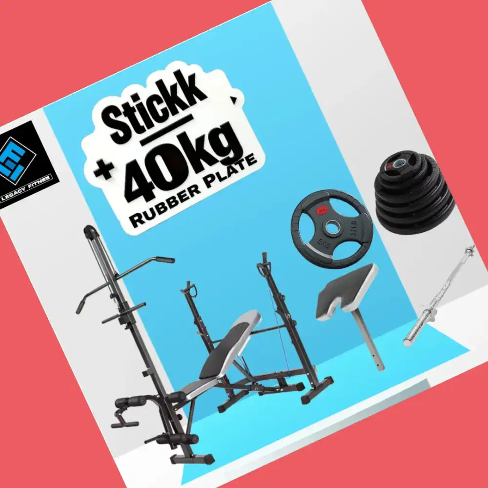 Benchpress Legacy + Rubber Plate 40kg alat fitnes HRJ-537