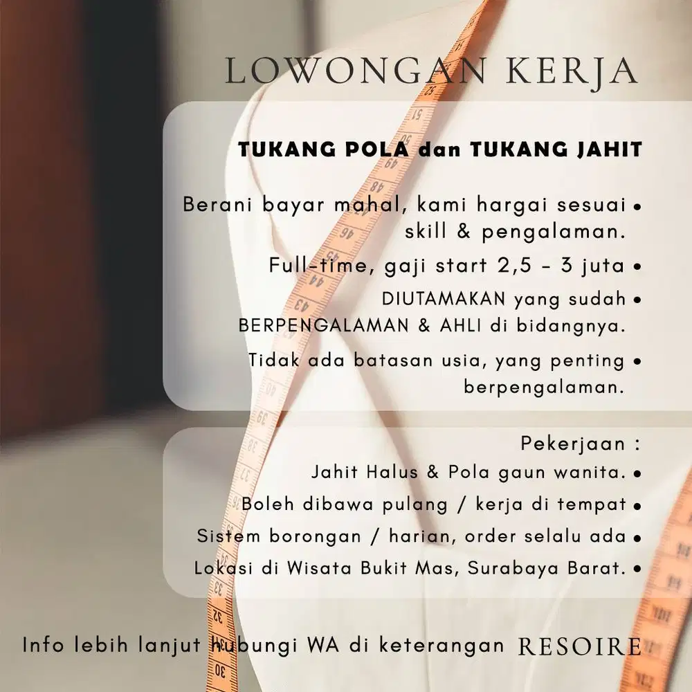 LOWONGAN JAHIT dan POLA