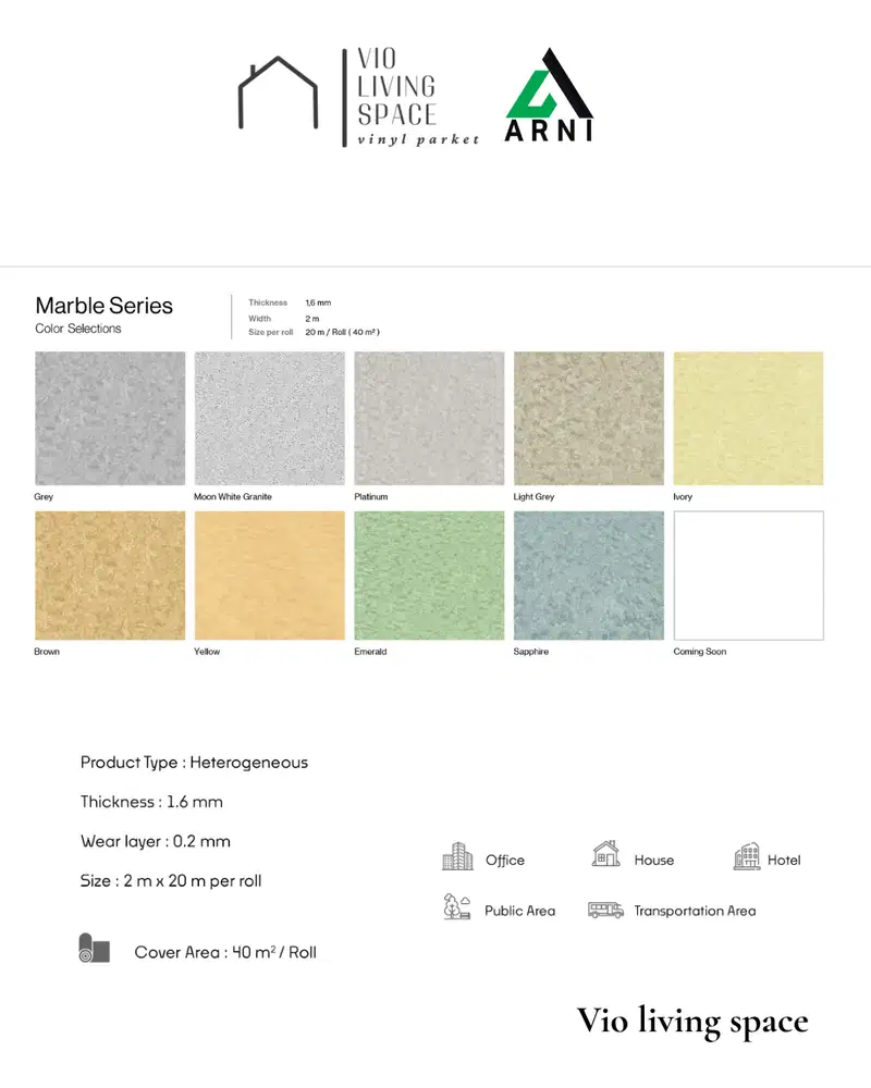 Vinyl Roll Purva Marble Series 1.6mm Heterogeneus untuk ruangan