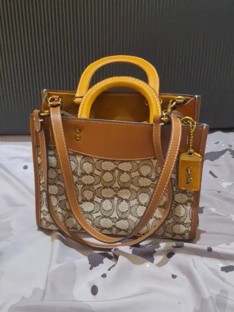 Coach Rogue 12 in Signatute Textile Jacquard Crossbody Cocoa Burnished