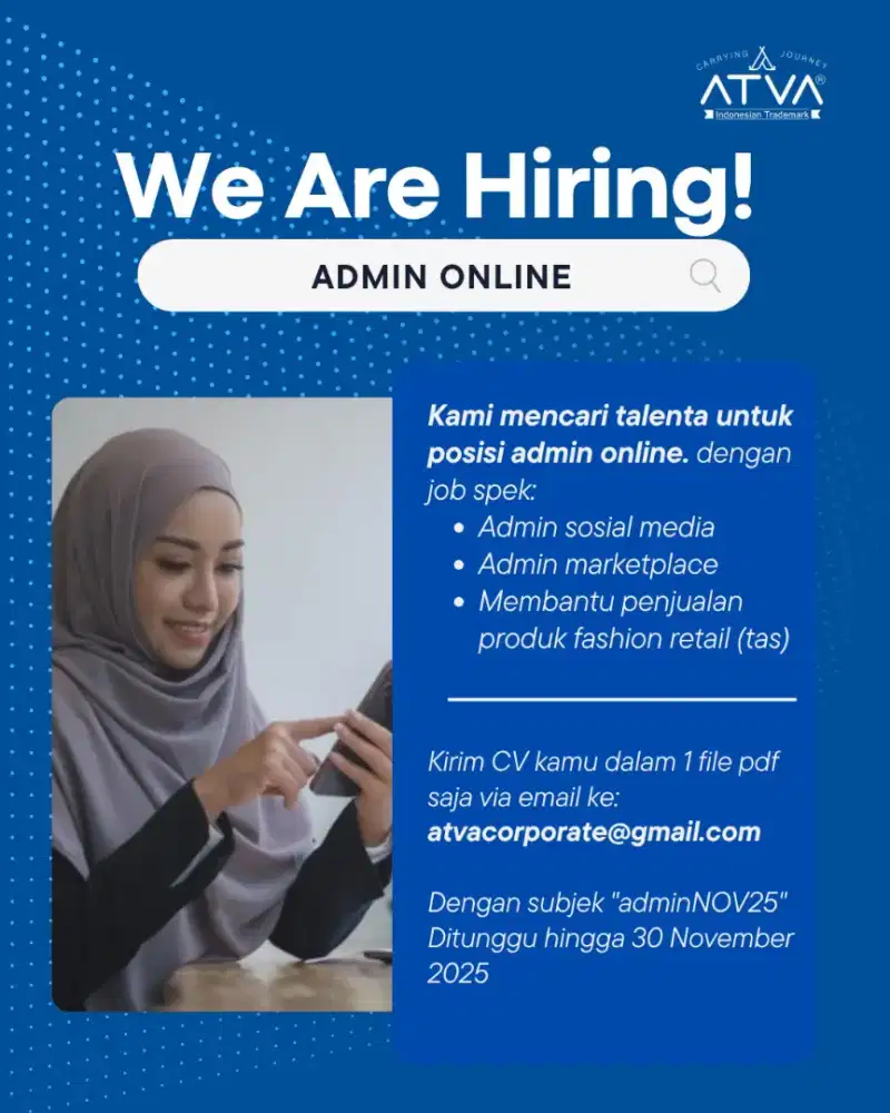Loker admin online marketplace lokasi Bandung, WFH WFO untuk perempuan