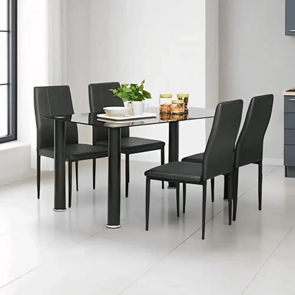 Meja makan set glass