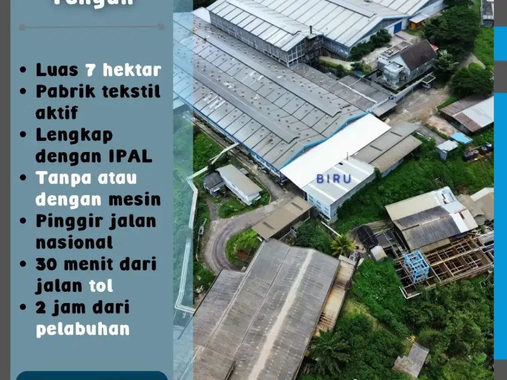 Dijual Pabrik Tekstil Aktif 7 Hektar