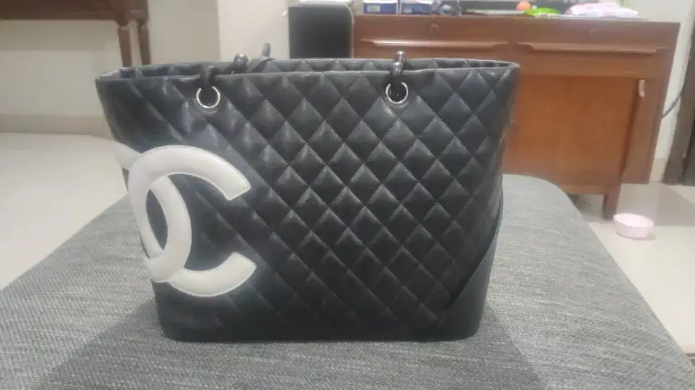 CHANEL Cambon Line Coco Mark Large Tote Shoulder Bag Soft Calfskin
