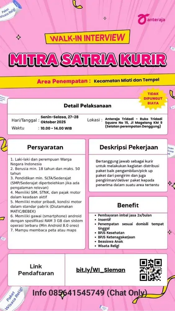 Dibutuhkan kurir mitra Anteraja