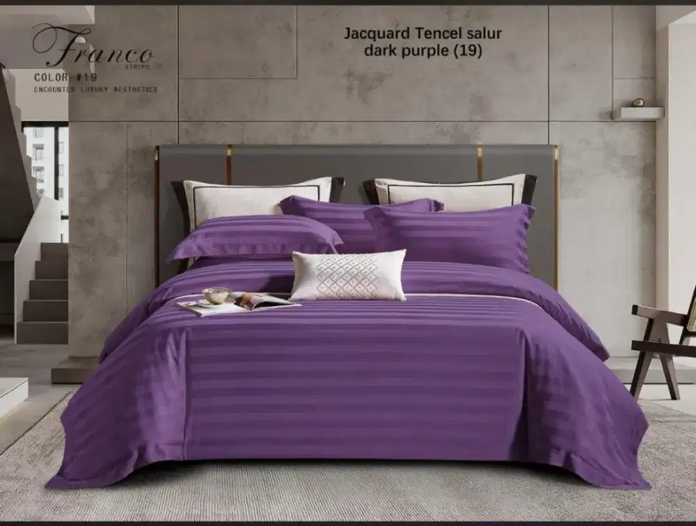 Sprei set bedcover tencel salur jacquard dark purple