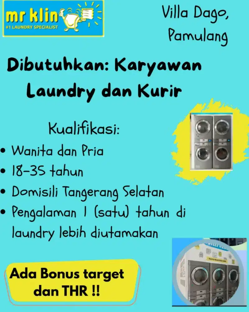 Lowongan karyawan dan kurir laundry