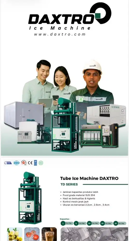 Mesin Es Tube, Cube, Balok, Flake, Slury dan Cold Room