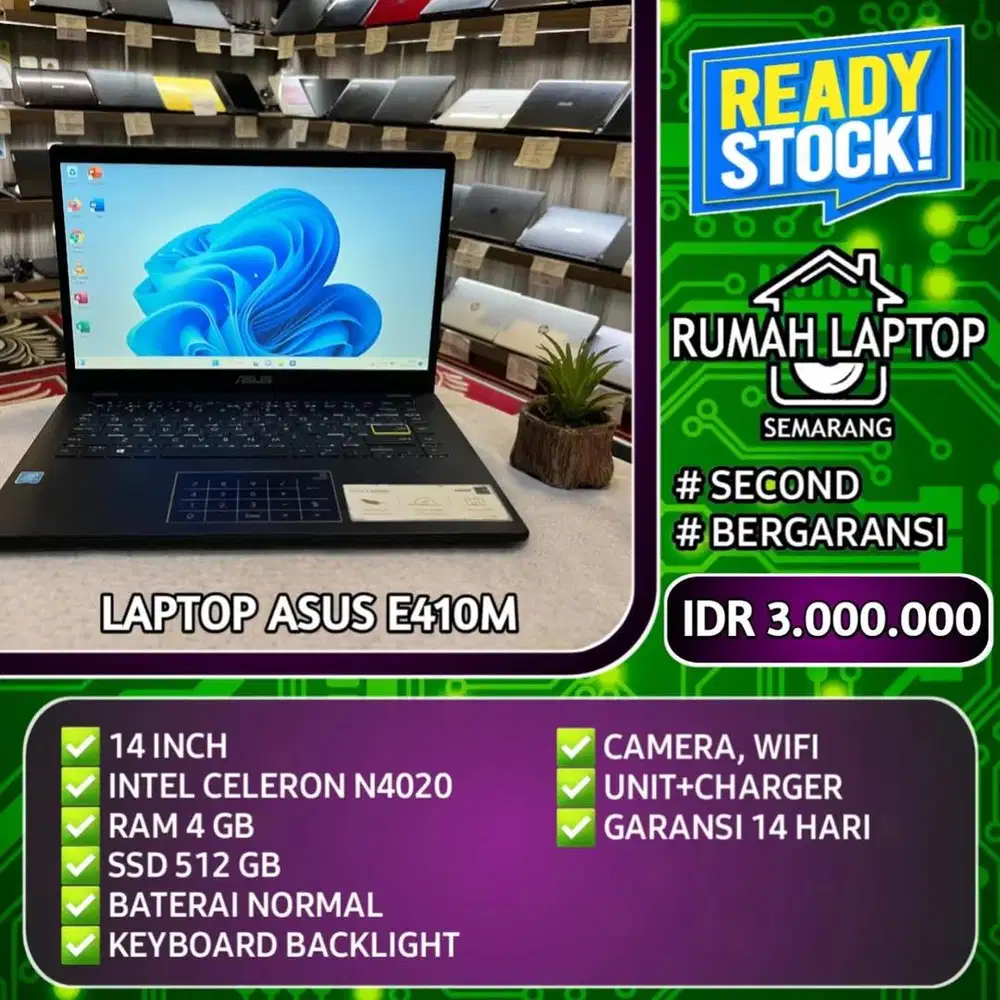 Laptop Asus E410M (second). 3 juta normal dan bergaransi