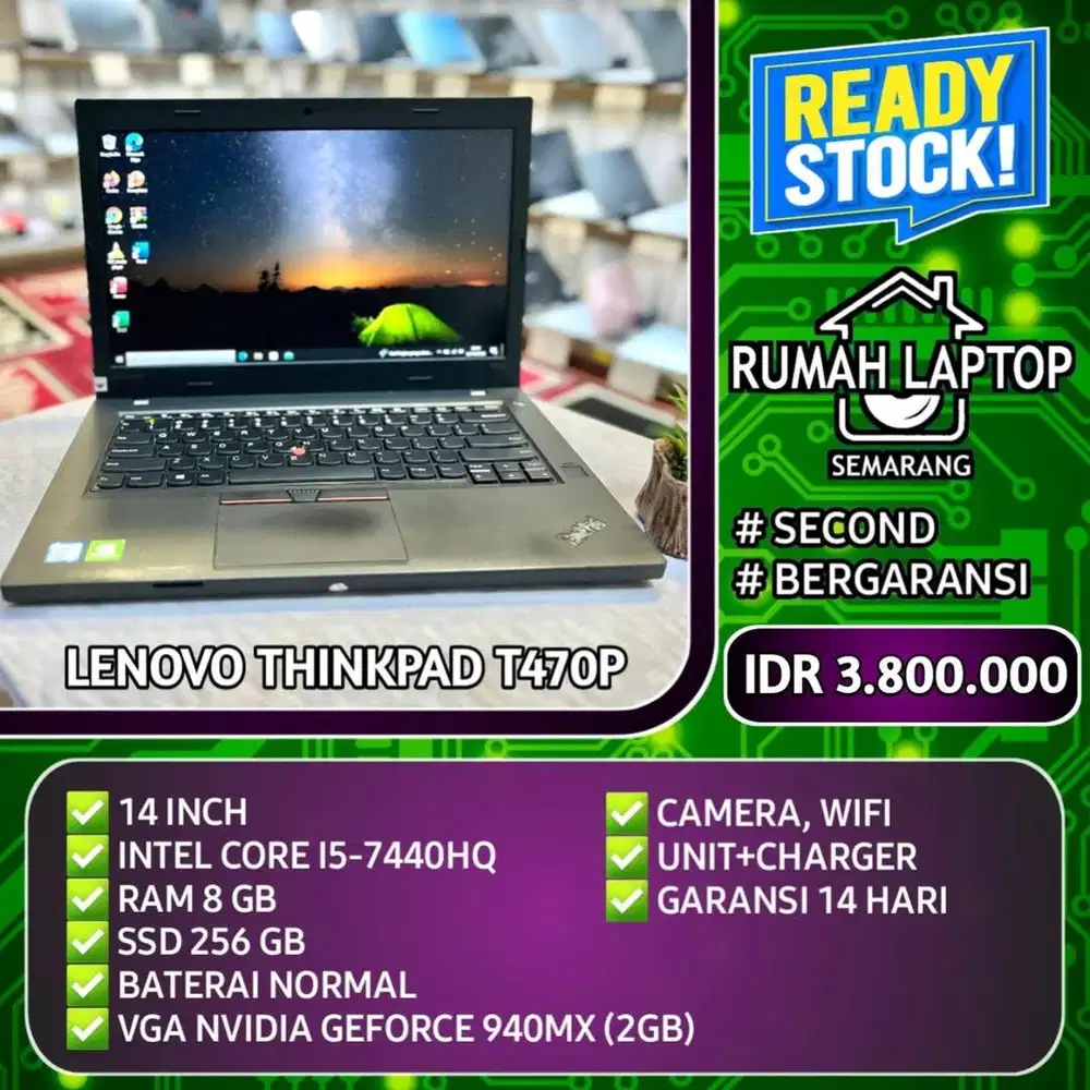 Laptop Lenovo Thinkpad T470P (second). 3 jutaan normal dan bergaransi