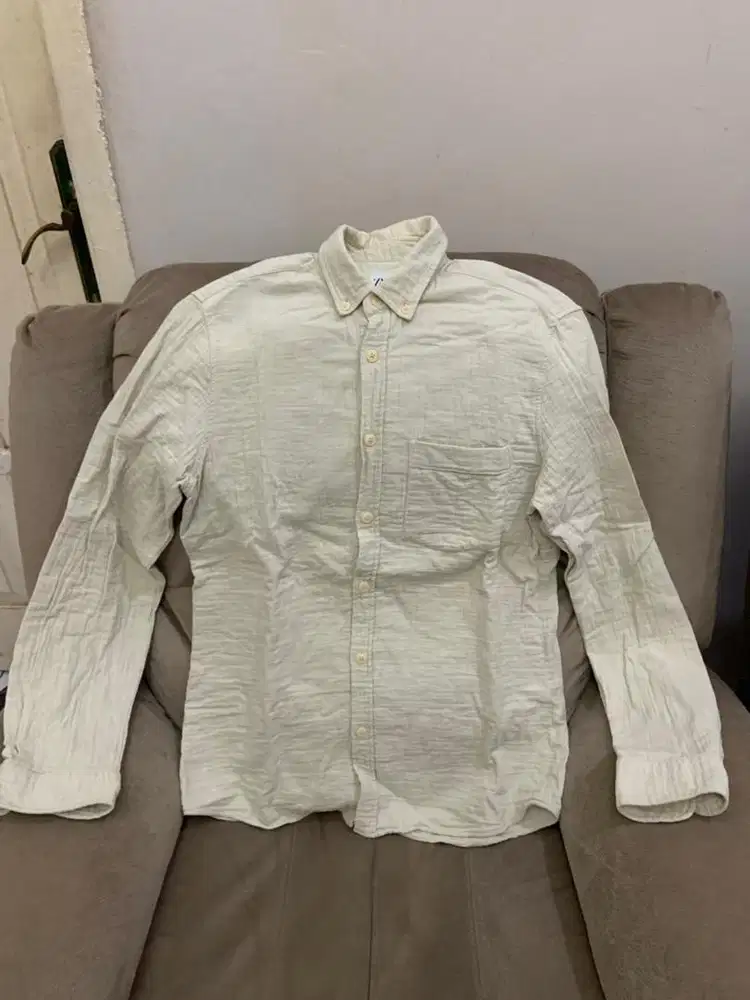 Zara Beige Textured Cotton Shirt